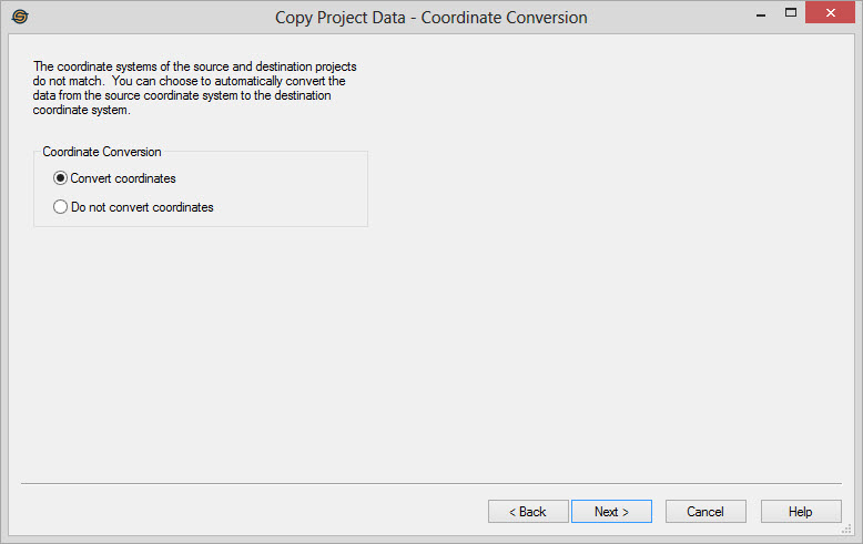 Copy Project Data: Coordinate Conversion